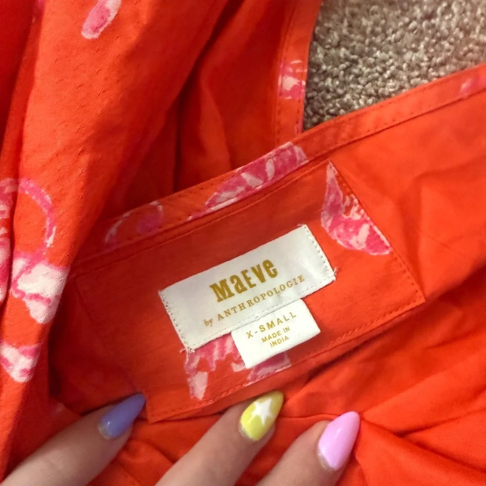 MAEVE ANTHROPOLOGIE Mini Dress Flirty Wrap Sea Shrimp Lobster Orange Dress Sz XS - Picture 10 of 10